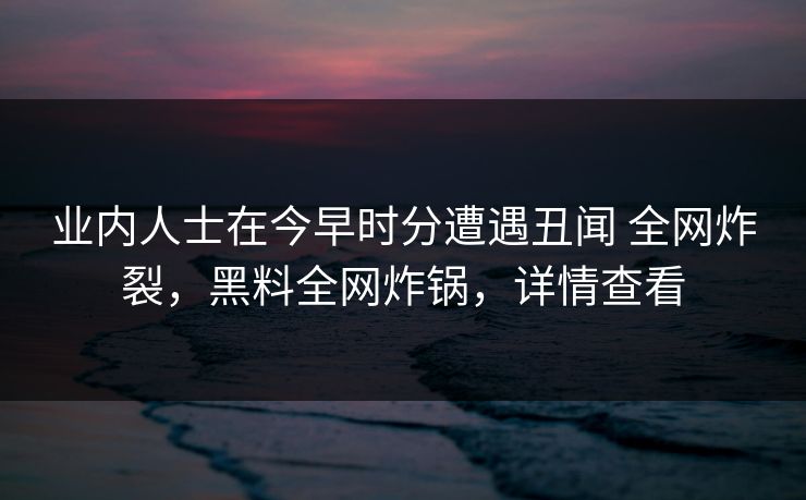 业内人士在今早时分遭遇丑闻 全网炸裂，黑料全网炸锅，详情查看